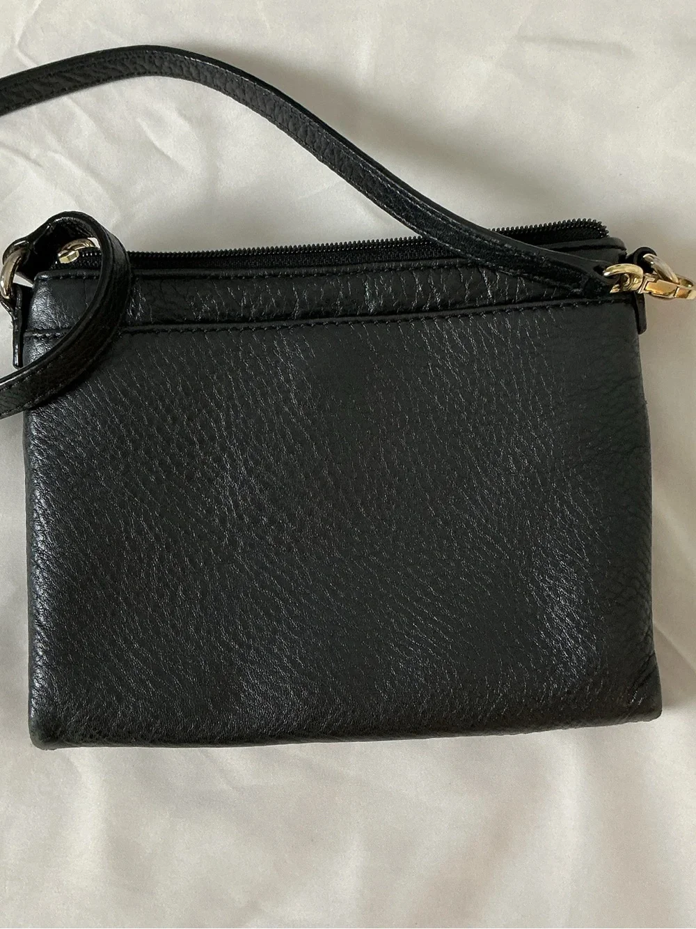 Michael Kors Black Leather Crossbody with Gold MK Medallion